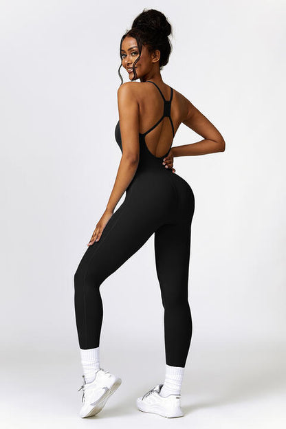 Open Back Spaghetti Strap Sports Jumpsuit | AdoreStarr