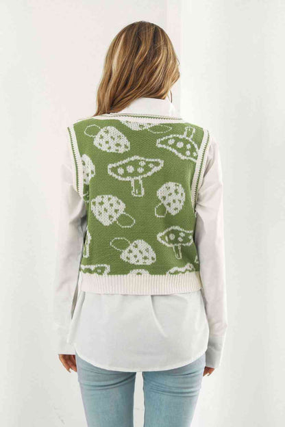 Printed Plunge Neck Sweater Vest | AdoreStarr