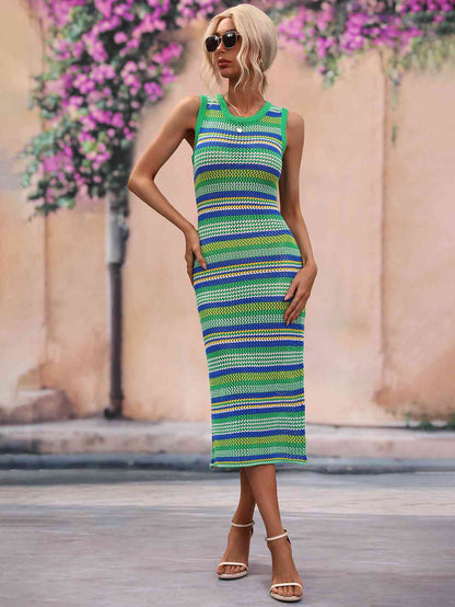 Striped Sleeveless Midi Cover-Up Dress | AdoreStarr