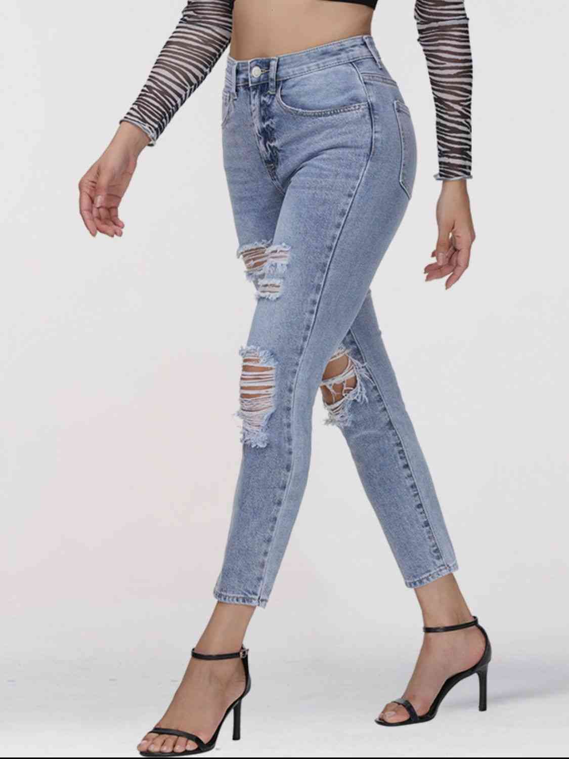 Distressed Skinny Cropped Jeans | AdoreStarr