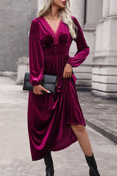 Lace Detail Balloon Sleeve Midi Dress | AdoreStarr