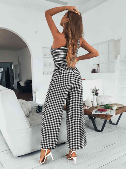 Plaid One-Shoulder Wide Leg Jumpsuit | AdoreStarr