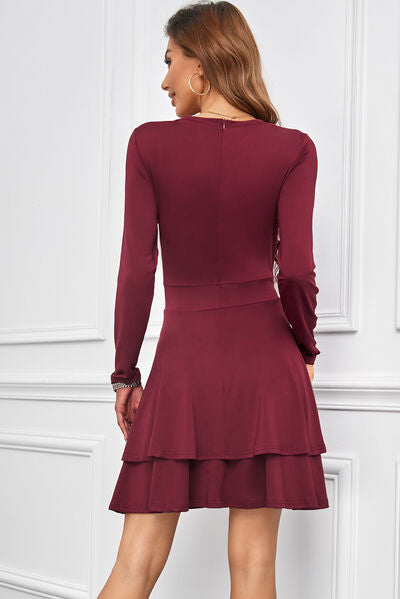 V-Neck Long Sleeve Layered Dress | AdoreStarr