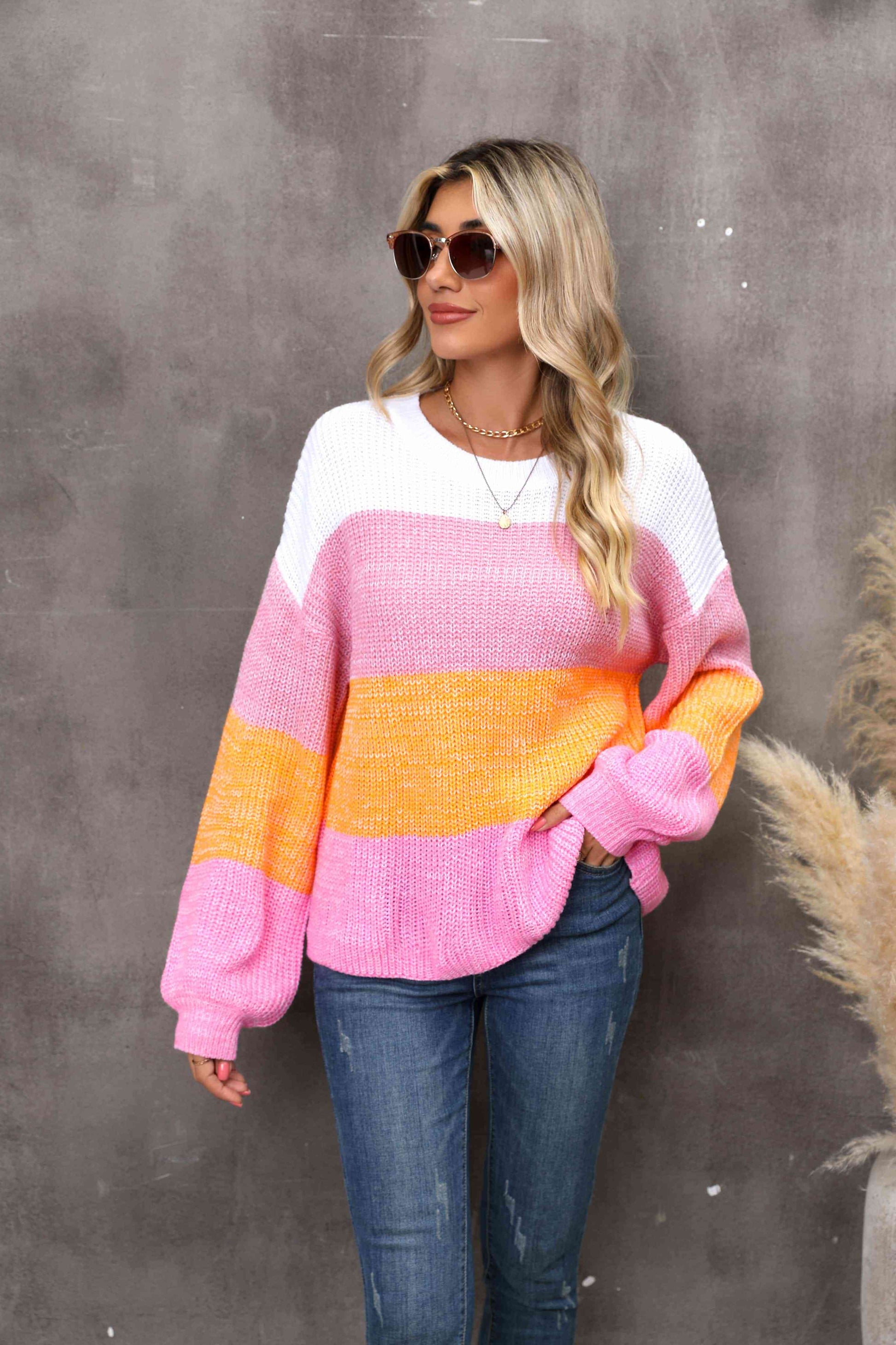 Color Block Dropped Shoulder Sweater | AdoreStarr