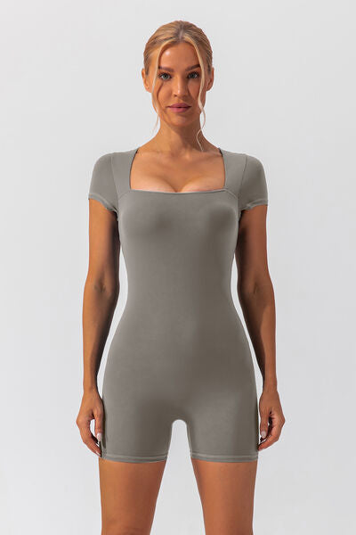 Square Neck Cap Sleeve Active Romper | AdoreStarr