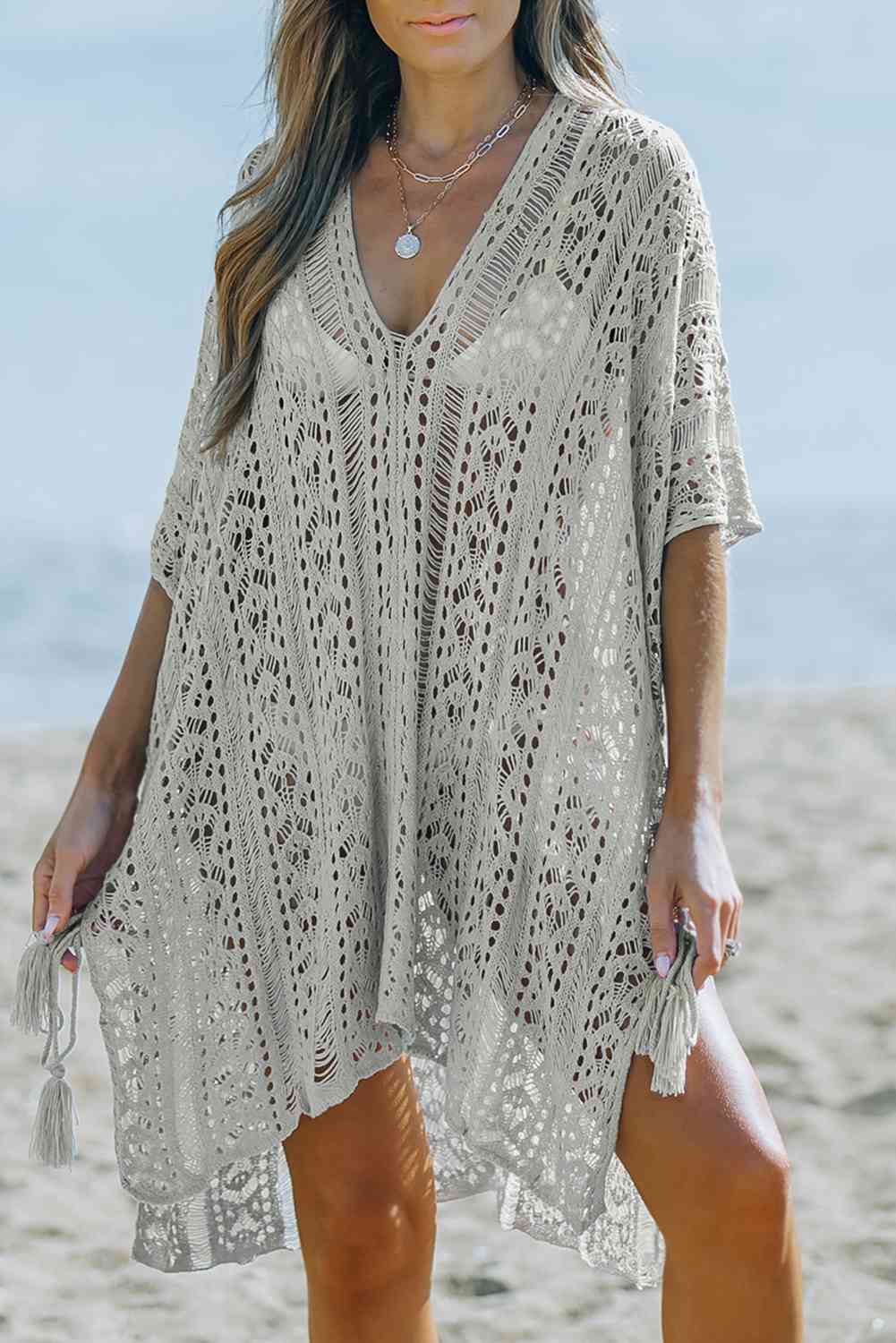 Openwork V-Neck Slit Cover-Up | AdoreStarr