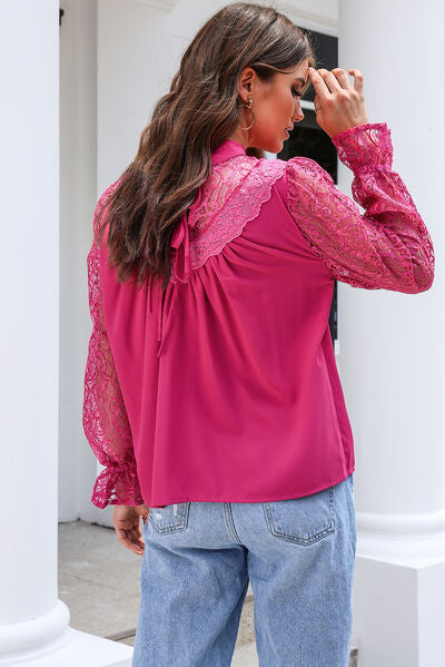 Lace Detail Flounce Sleeve Blouse | AdoreStarr