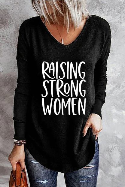 RAISING STRONG WOMEN Graphic V-Neck Top | AdoreStarr