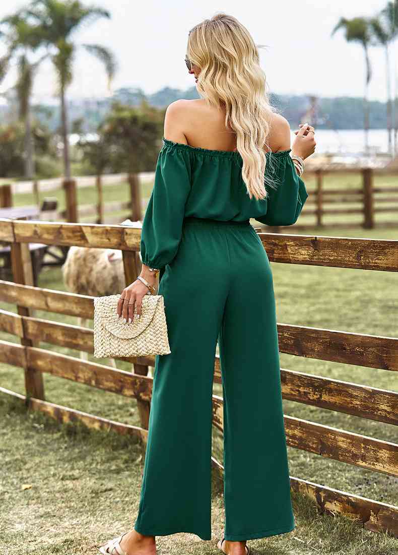 Off-Shoulder Blouse and Drawstring Waist Pants Set | AdoreStarr