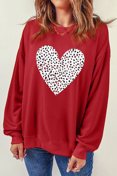 Heart Round Neck Sweatshirt | AdoreStarr