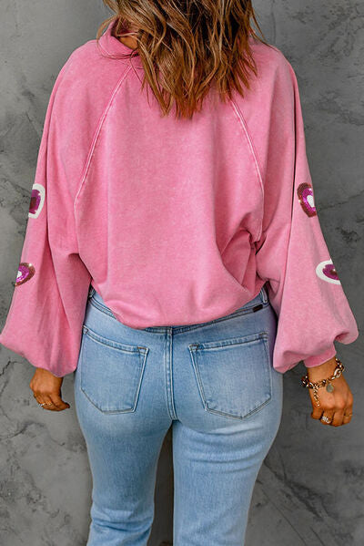 Heart Sequin Mineral Wash Sweatshirt | AdoreStarr