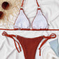 Textured Halter Neck Tie Side Bikini Set | AdoreStarr
