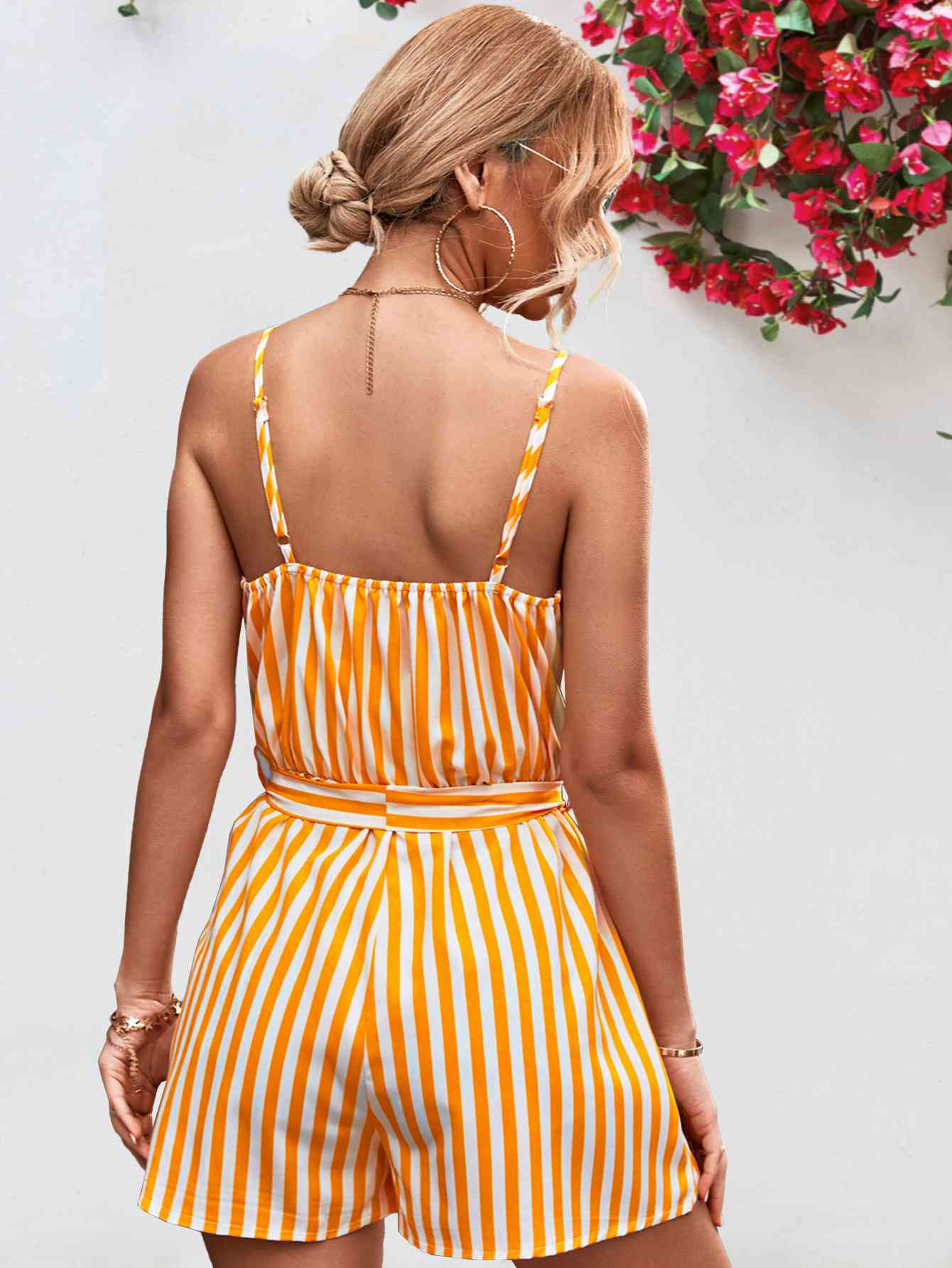 Striped Tie Waist Spaghetti Strap Romper | AdoreStarr