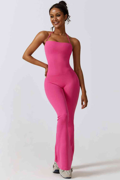 Halter Neck Flare Sport Jumpsuit | AdoreStarr