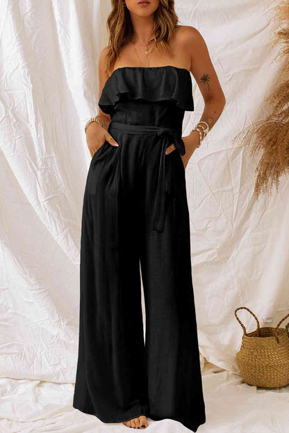 Tie-Waist Ruffled Strapless Jumpsuit | AdoreStarr