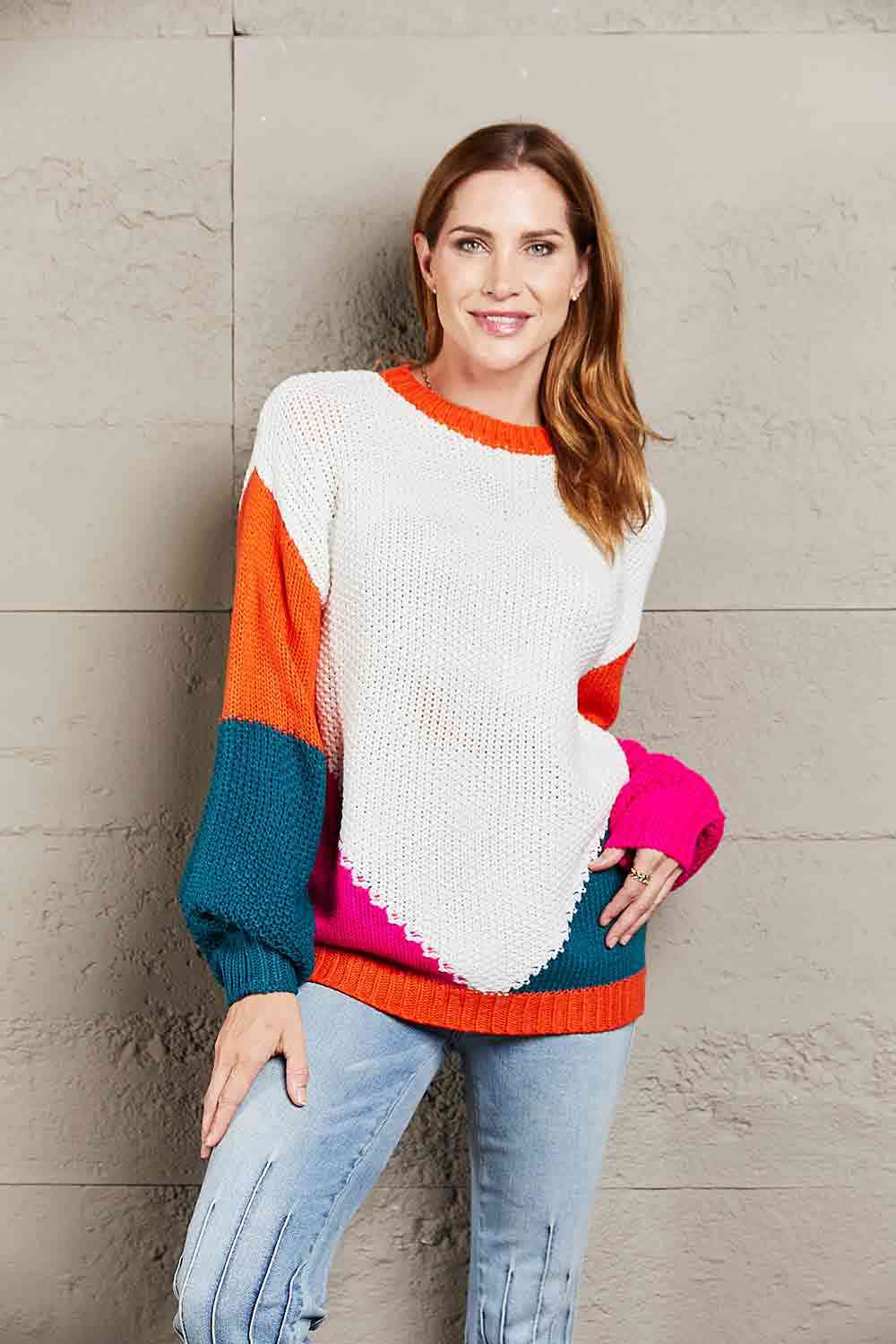 Colorblock Drop Shoulder Sweater | AdoreStarr