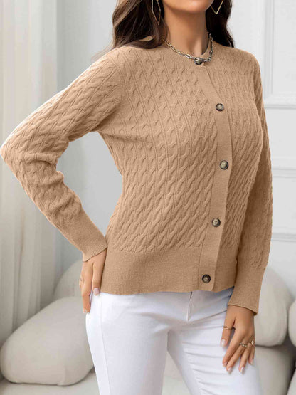 Round Neck Cable-Knit Buttoned Knit Top | AdoreStarr