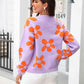 Floral Print Round Neck Pullover Sweater | AdoreStarr