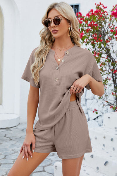 Notched Button Detail Top and Shorts Set | AdoreStarr