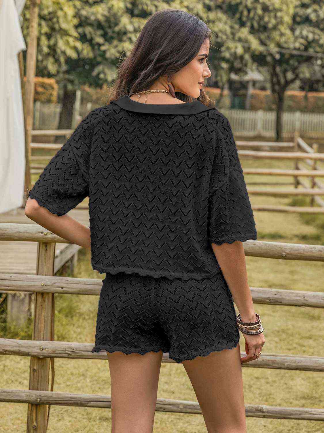 Eyelet Short Sleeve Top and Shorts Set | AdoreStarr