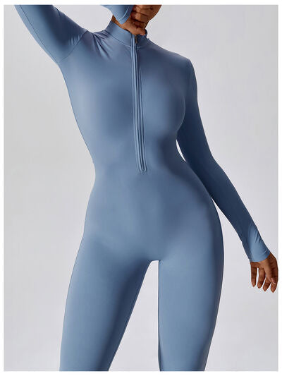 Zip Up Mock Neck Long Sleeve Jumpsuit | AdoreStarr