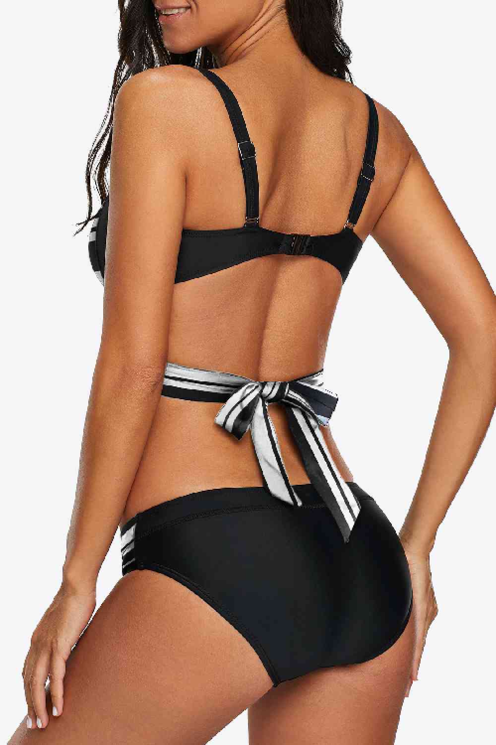 Striped Crisscross Tie-Back Bikini Set | AdoreStarr