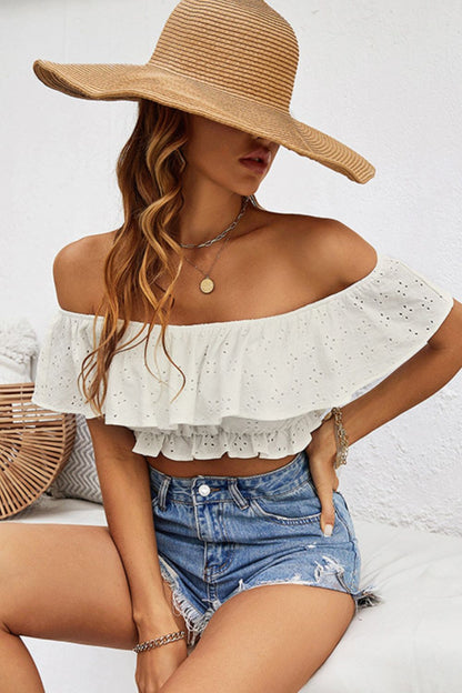 Eyelet Layered Cropped Blouse | AdoreStarr