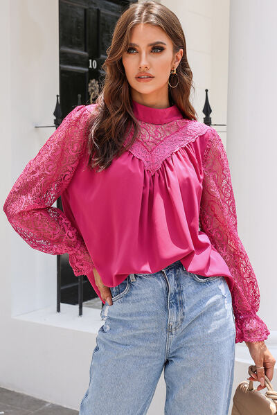 Lace Detail Flounce Sleeve Blouse | AdoreStarr