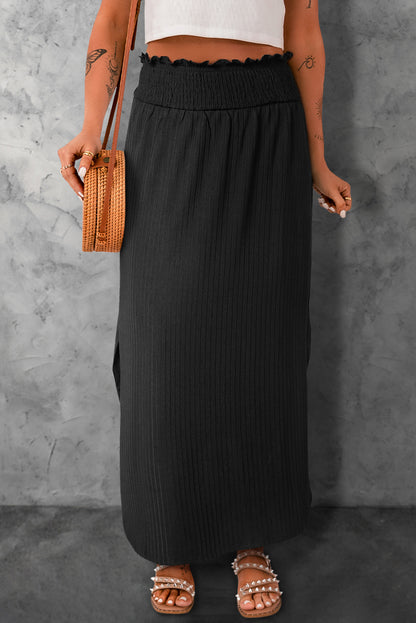 Smocked Waist Slit Maxi Skirt | AdoreStarr