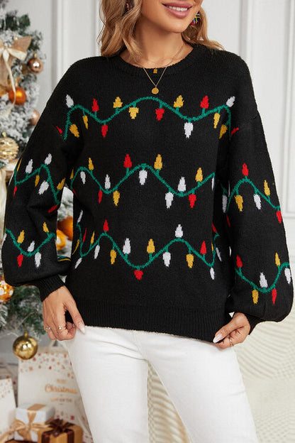 Pattern Lantern Sleeve Sweater | AdoreStarr