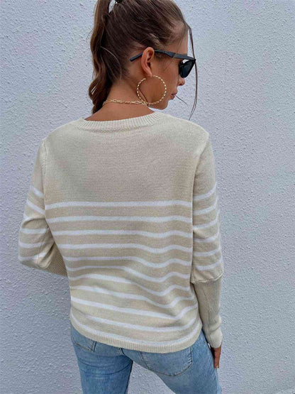 Striped Decorative Button Knit Top | AdoreStarr