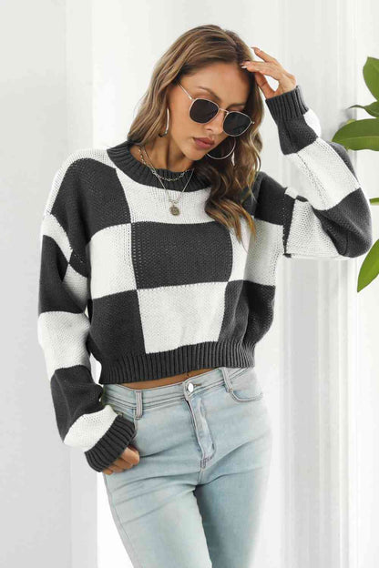 Colorblock Dropped Shoulder Sweater - Black