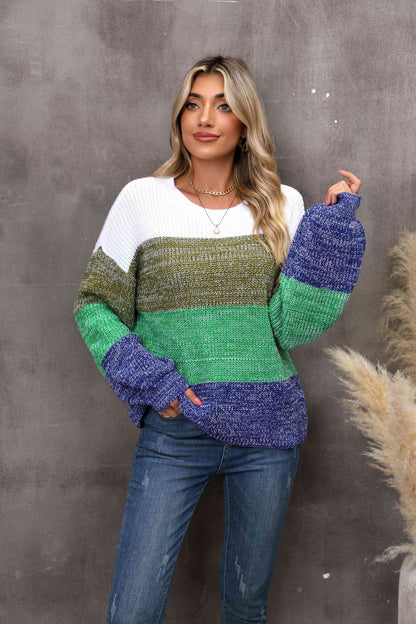 Color Block Dropped Shoulder Sweater | AdoreStarr