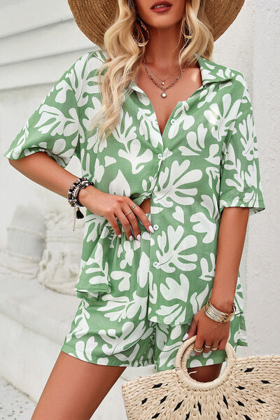 Printed Button Up Shirt and Shorts Set | AdoreStarr