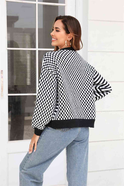 Button-Down Contrast Pattern Cardigan | AdoreStarr