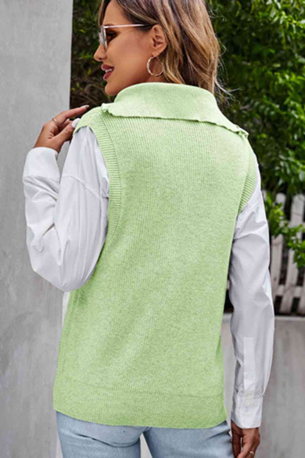 Quarter-Zip Ribbed Sweater Vest | AdoreStarr