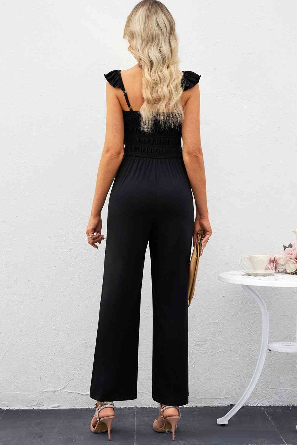 Smocked Square Neck Wide Leg Jumpsuit | AdoreStarr