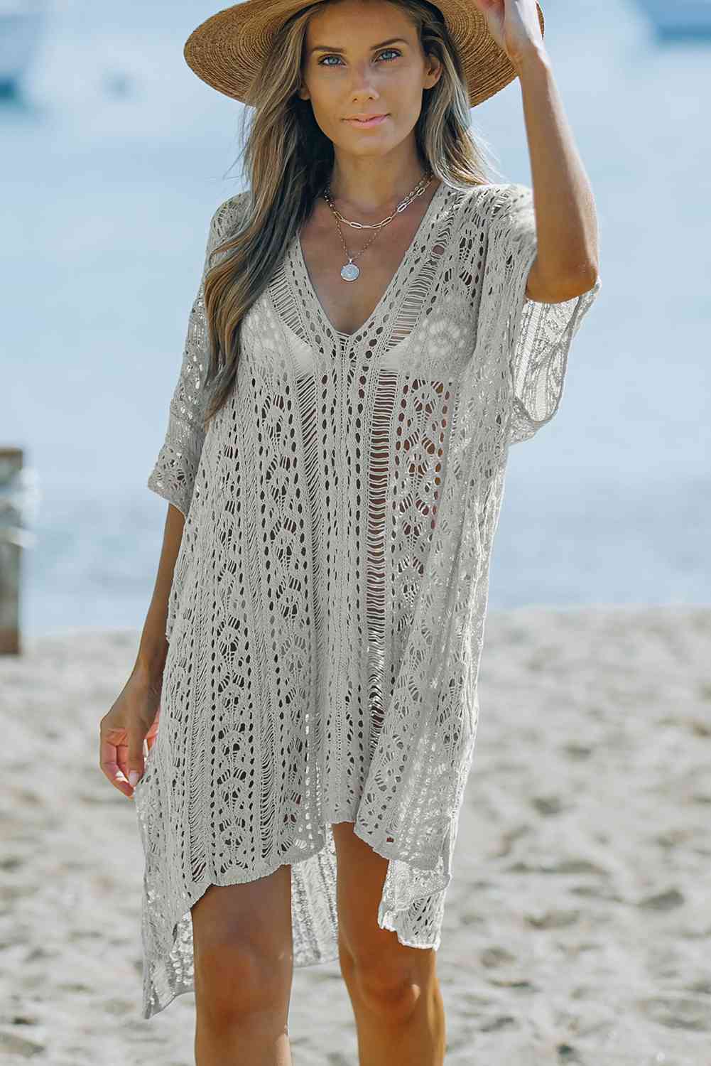 Openwork V-Neck Slit Cover-Up | AdoreStarr