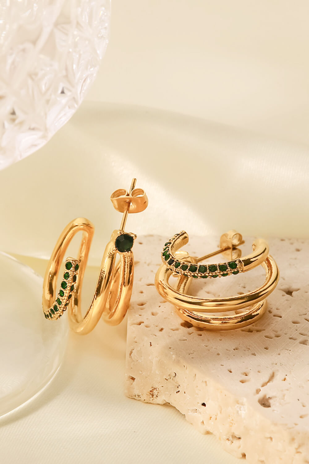 Wrap C-Hoop Earrings - Gold Green One Size