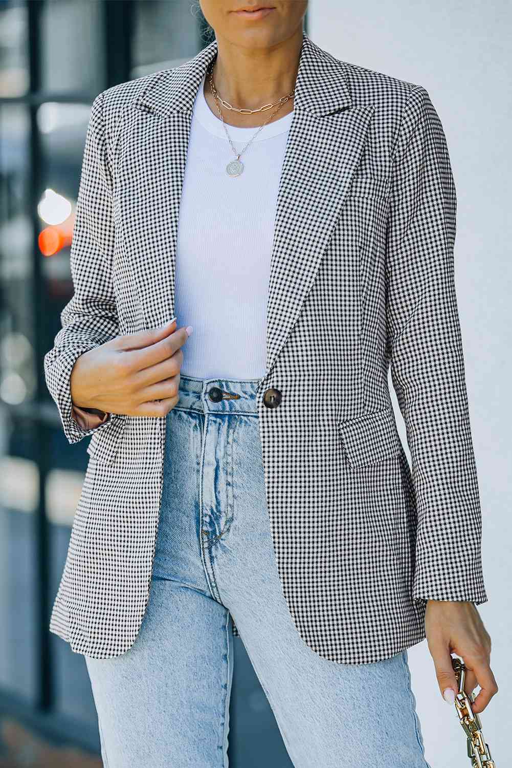 Plaid Lapel Collar Button Cuff Blazer | AdoreStarr