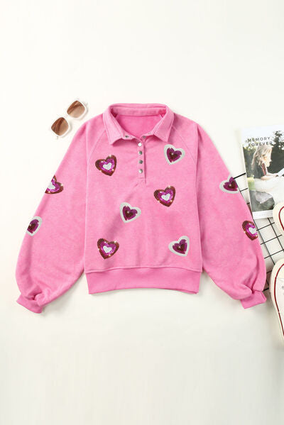 Heart Sequin Mineral Wash Sweatshirt | AdoreStarr