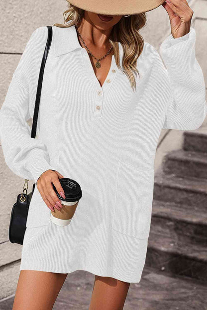 Johnny Collar Drop Shoulder Sweater Dress | AdoreStarr