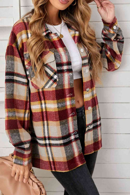 Plaid Pocketed Button Down Shacket | AdoreStarr