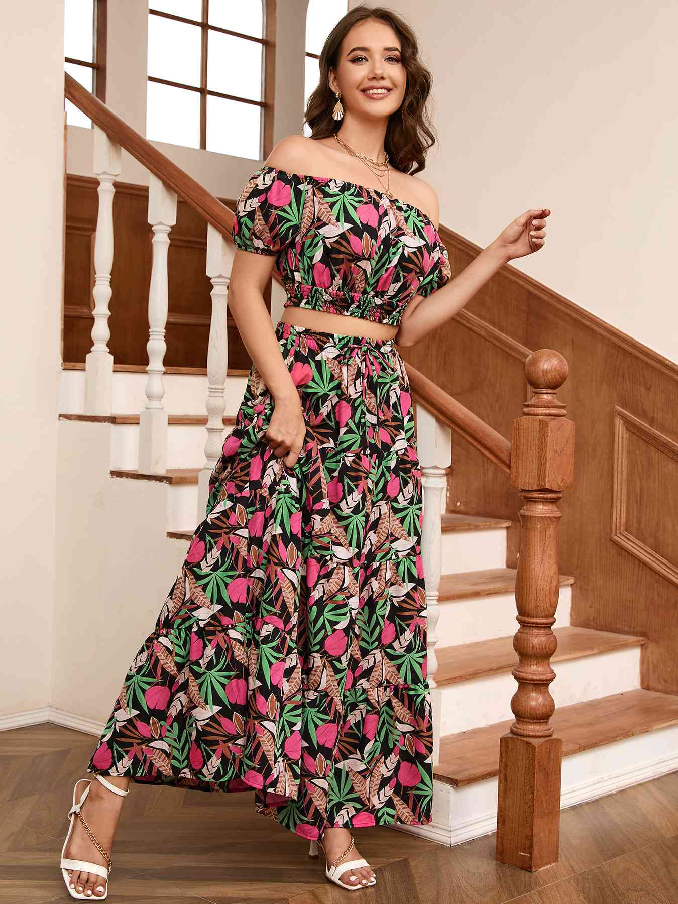 Floral Off-Shoulder Top and Maxi Skirt Set | AdoreStarr