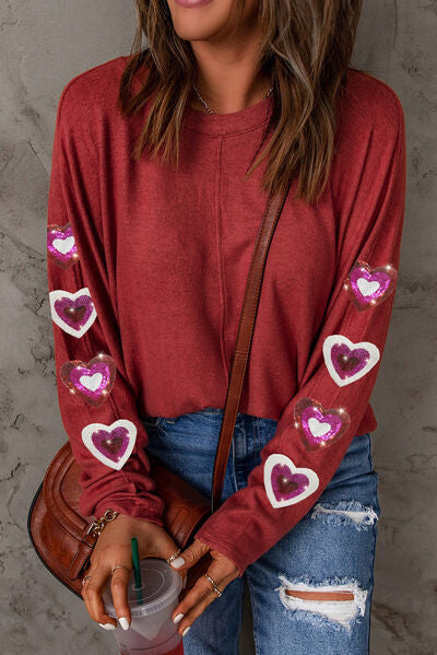 Heart Sequin Long Sleeve T-Shirt | AdoreStarr