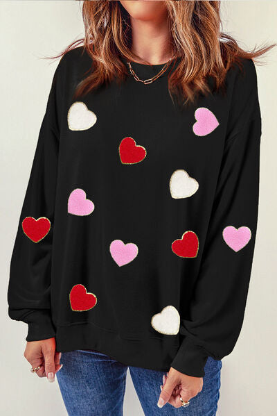 Heart Round Neck Sweatshirt | AdoreStarr