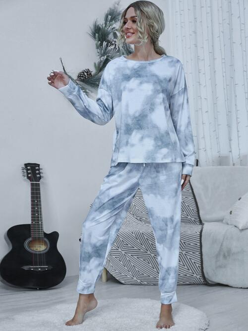 Tie-Dye Top and Drawstring Pants Lounge Set | AdoreStarr