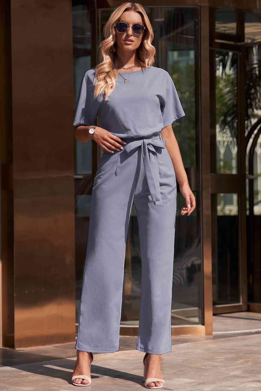 Tie Waist Straight Leg Jumpsuit | AdoreStarr