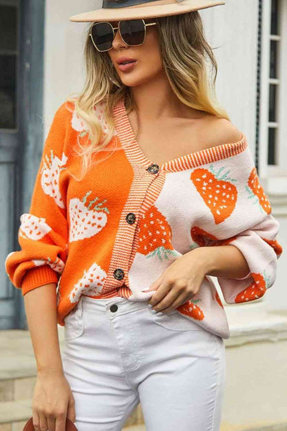 Printed V-Neck Button-Down Cardigan | AdoreStarr