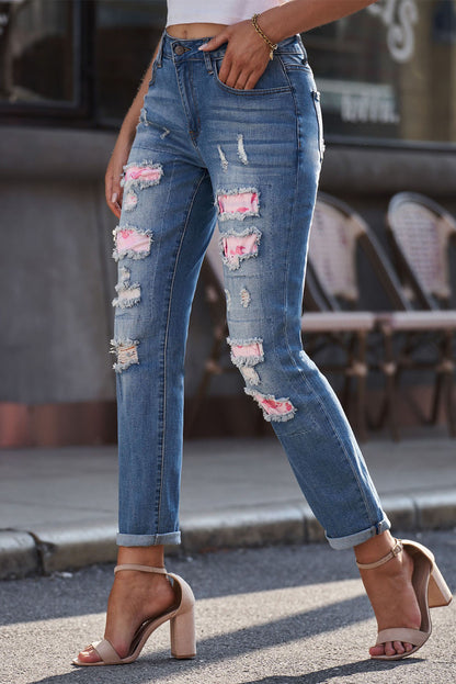 Printed Patch Boyfriend Jeans | AdoreStarr